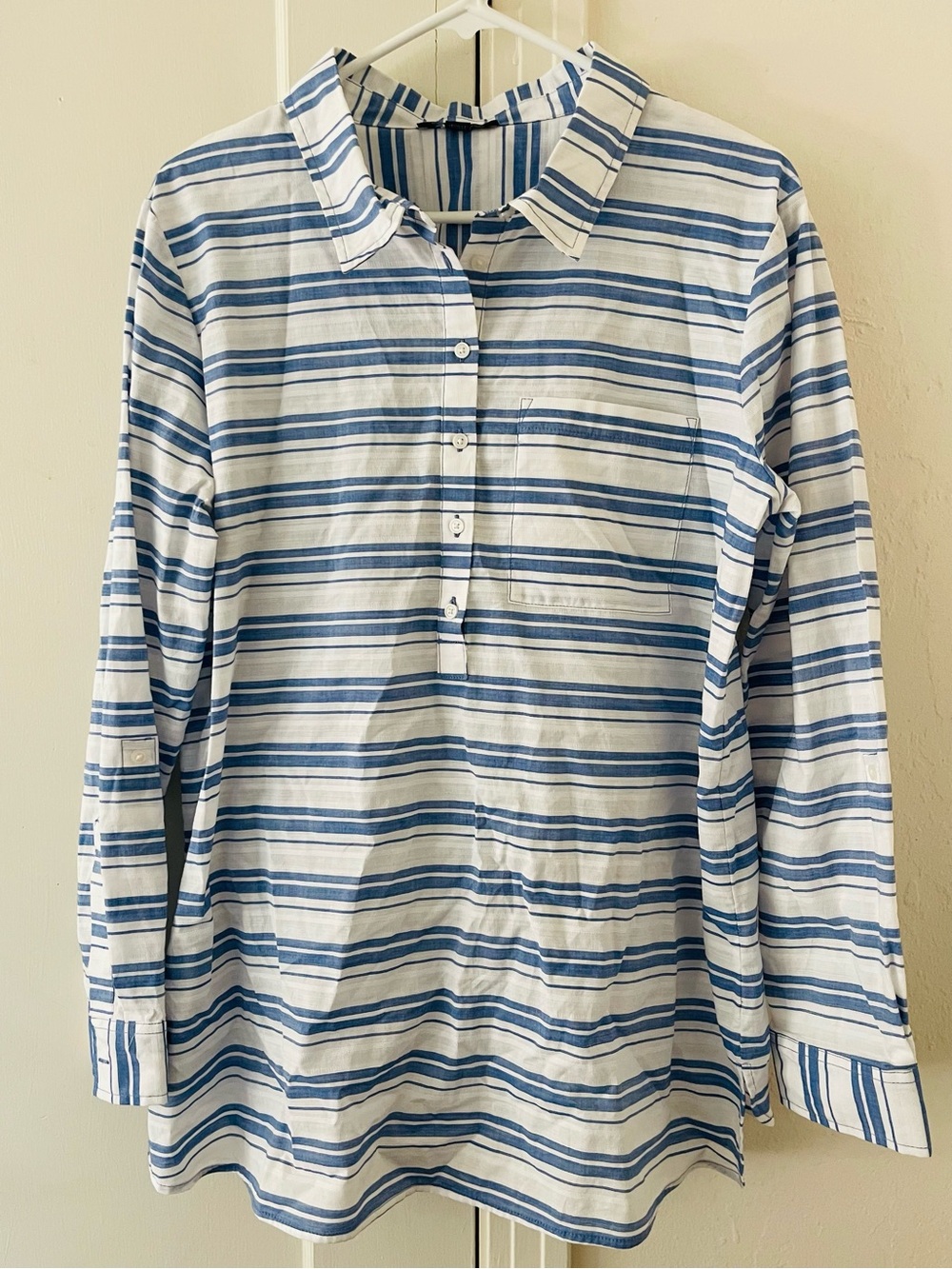 Tommy Hilfiger Blue and White Striped Popover Shirt Size XL